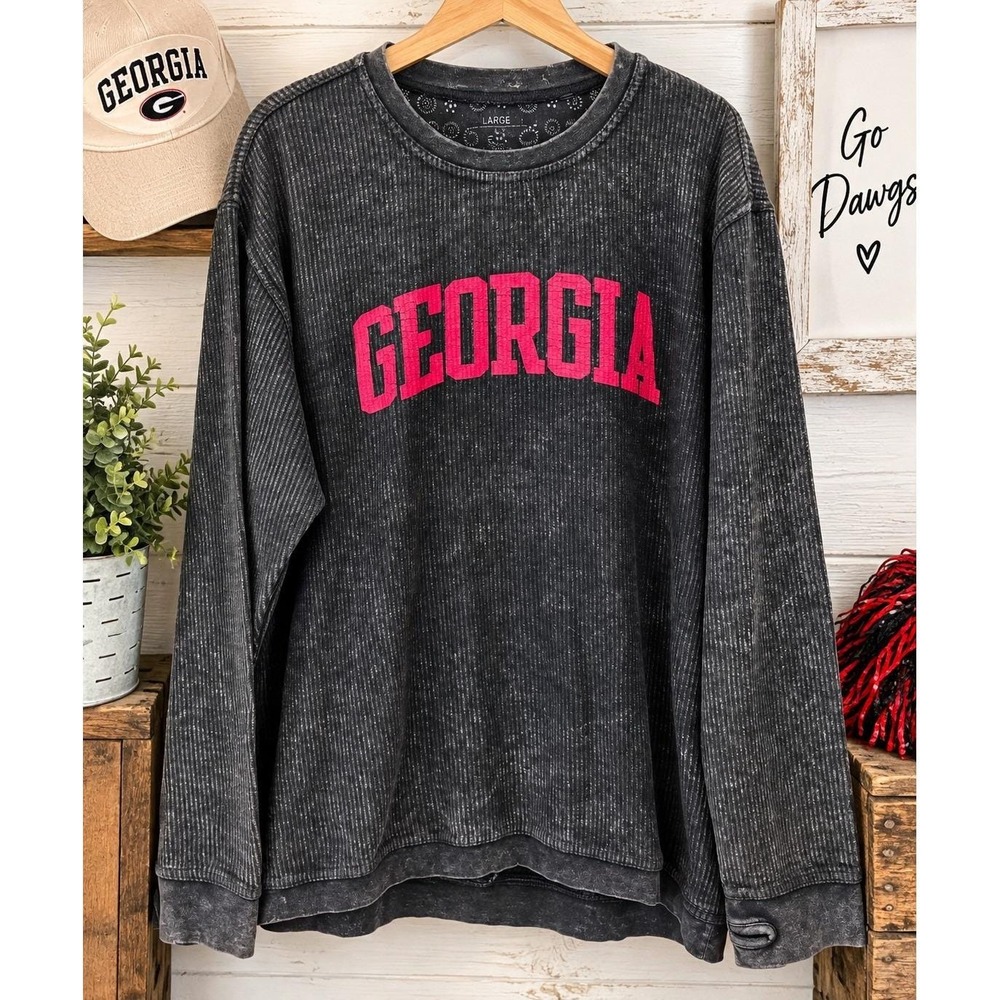 Pressbox Georgia Women's Large Comfy Cord Sweatshirt Black Red Collegiate